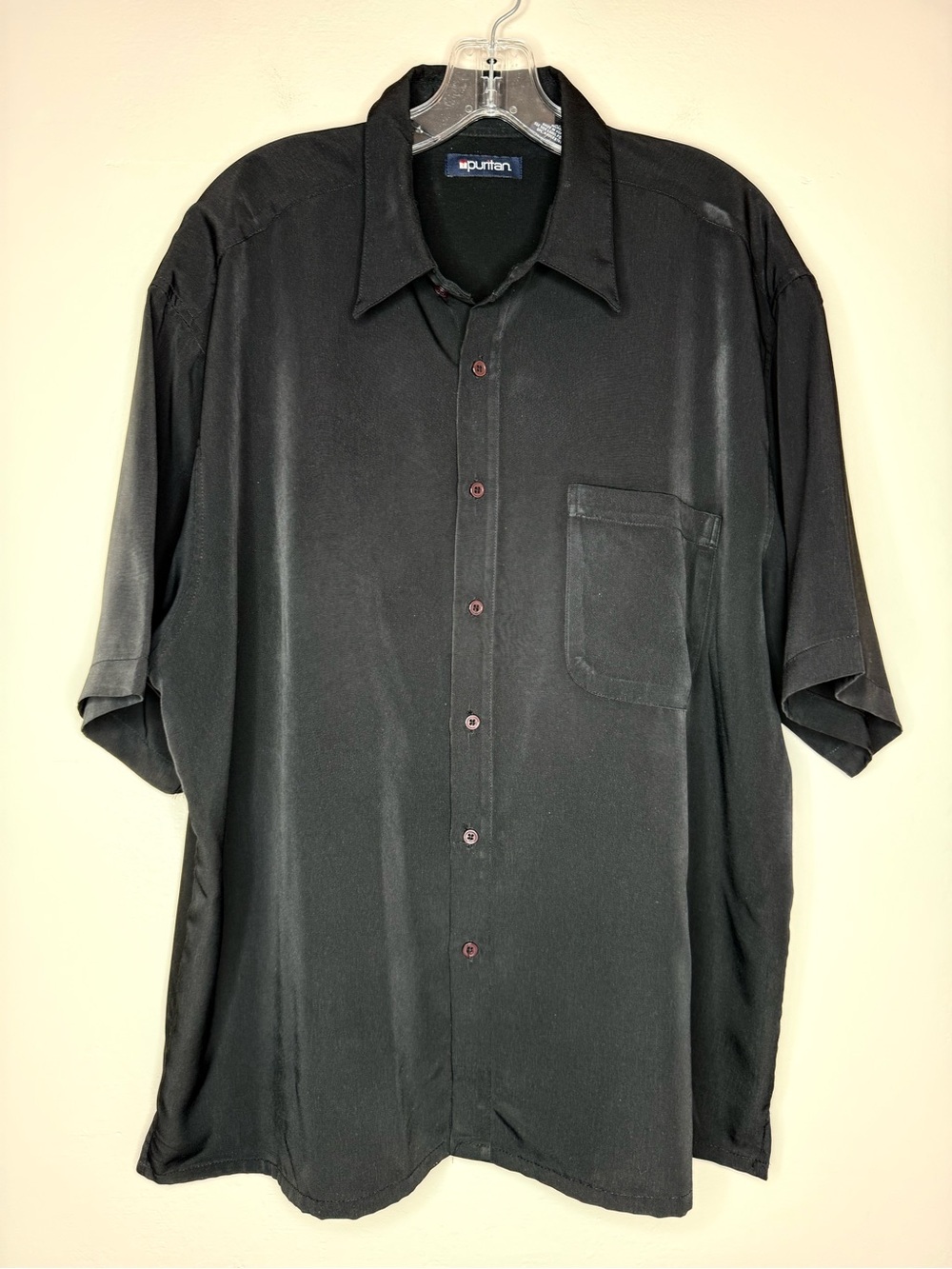Puritan Black Short-Sleeve Casual Button-Down Shirt with Chest Pocket Size XL